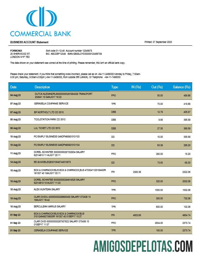 Declaração de empresa de banco comercial imprimível modelo Word e PDF
